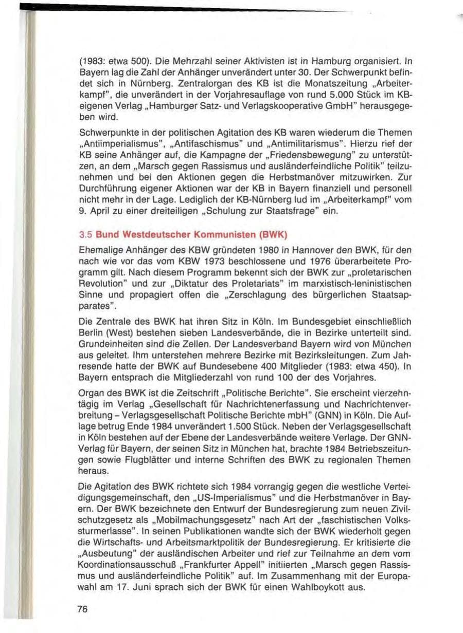 Seite 76 des Verfassungsschutzbericht 1984 Bayern