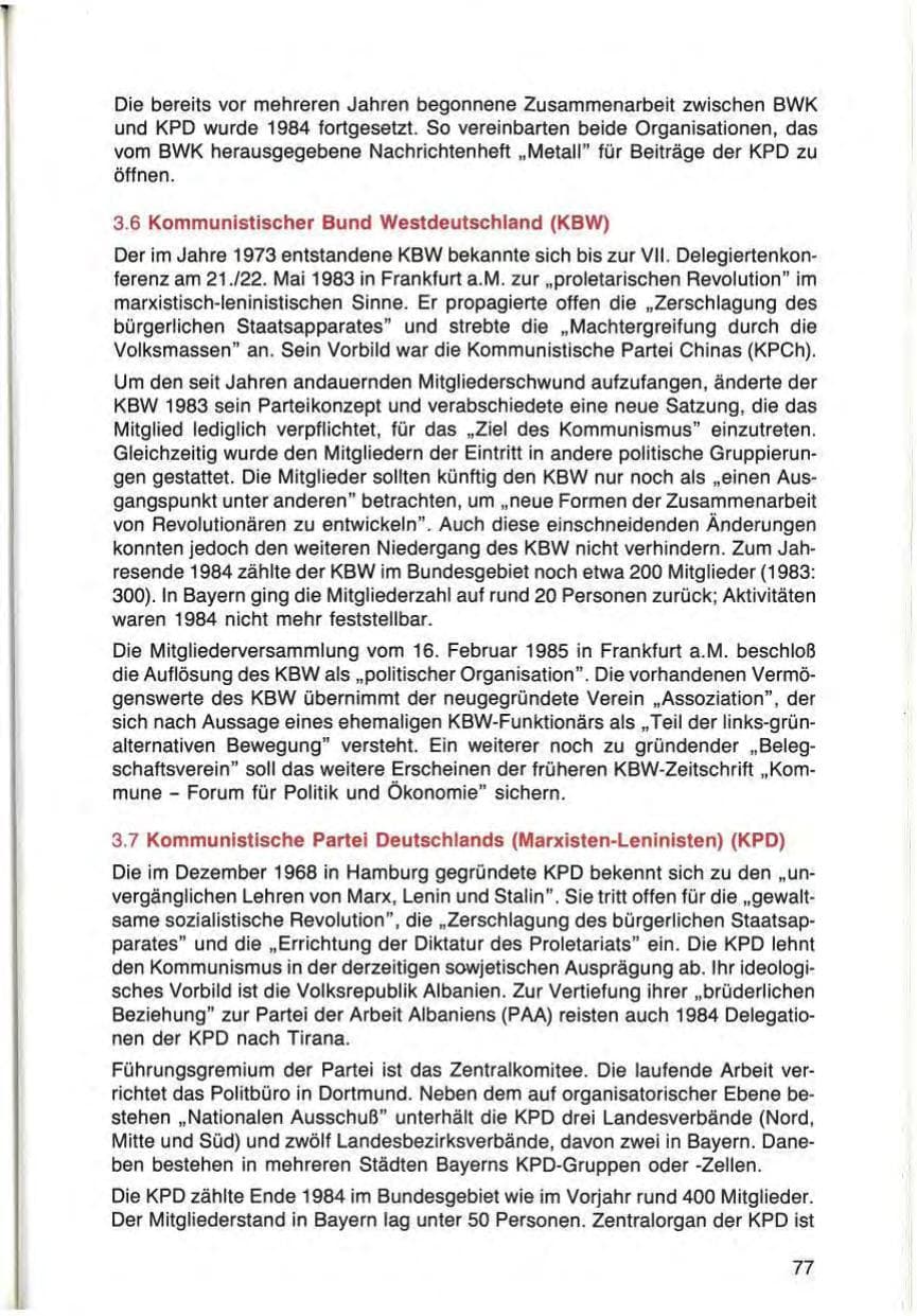 Seite 77 des Verfassungsschutzbericht 1984 Bayern