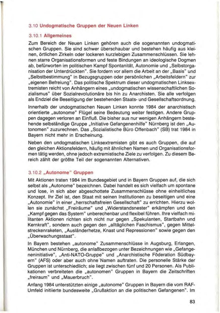 Seite 83 des Verfassungsschutzbericht 1984 Bayern