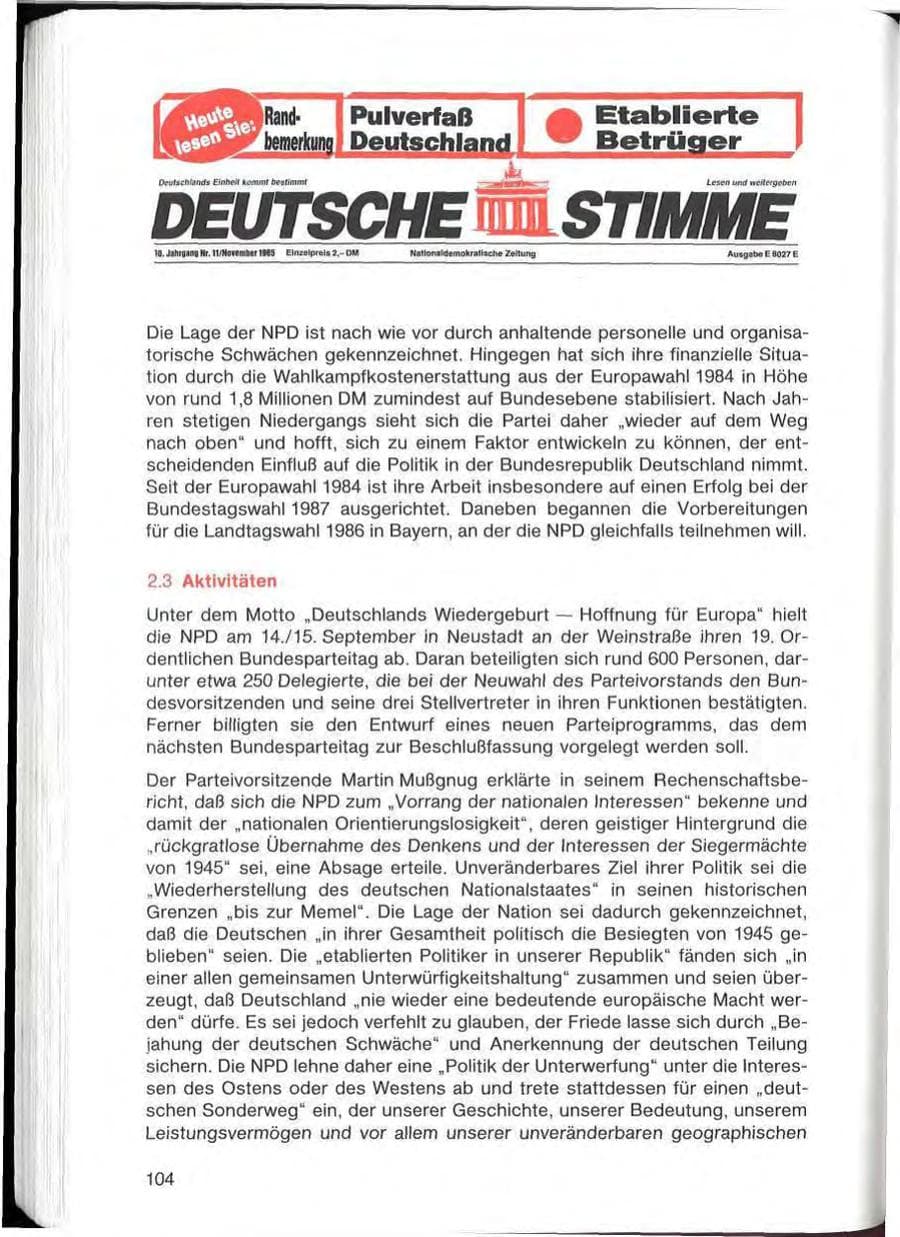 Seite 104 des Verfassungsschutzbericht 1985 Bayern