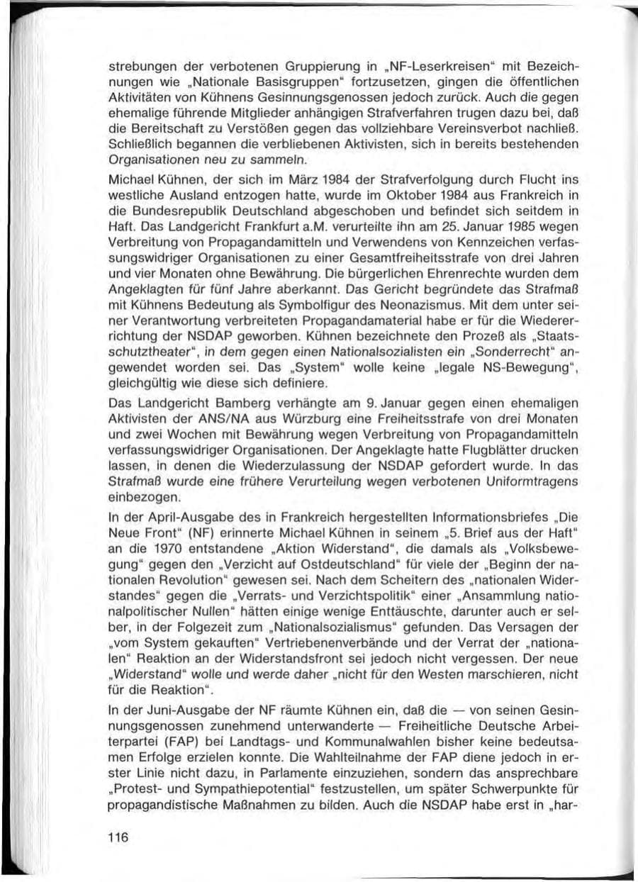 Seite 116 des Verfassungsschutzbericht 1985 Bayern