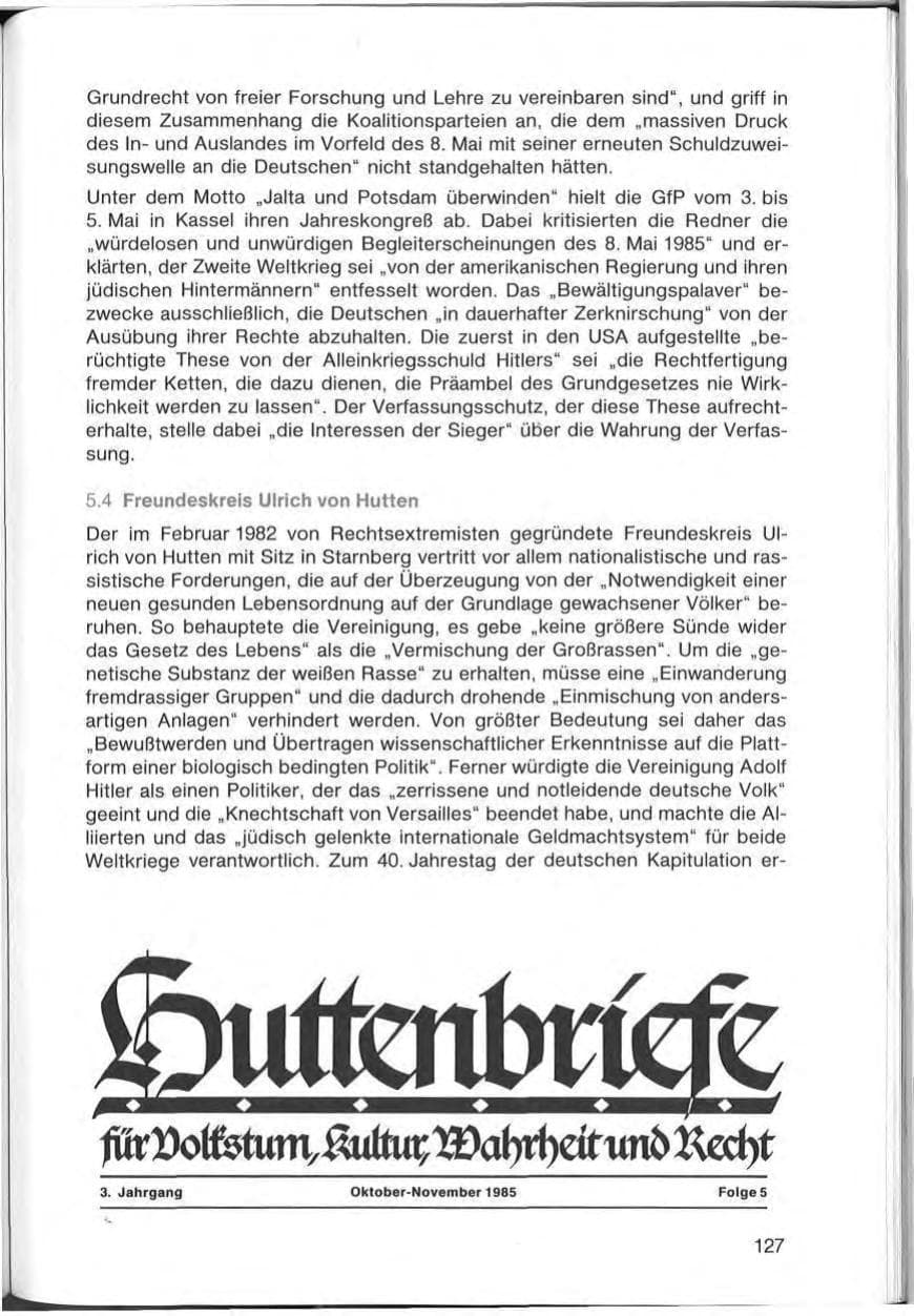 Seite 127 des Verfassungsschutzbericht 1985 Bayern