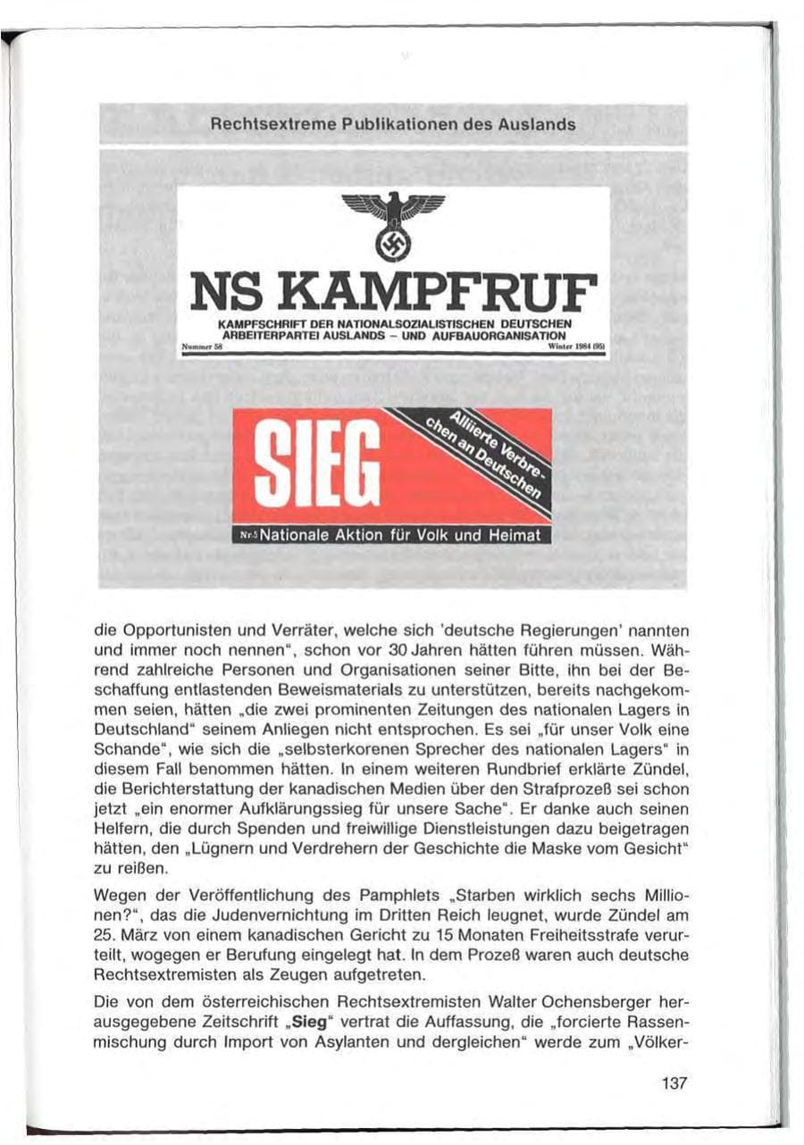 Seite 137 des Verfassungsschutzbericht 1985 Bayern