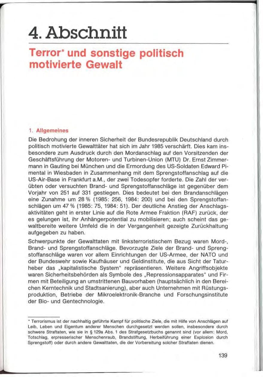 Seite 139 des Verfassungsschutzbericht 1985 Bayern