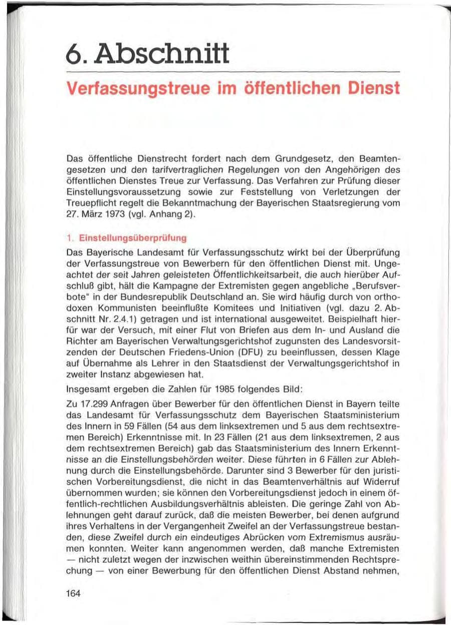 Seite 164 des Verfassungsschutzbericht 1985 Bayern