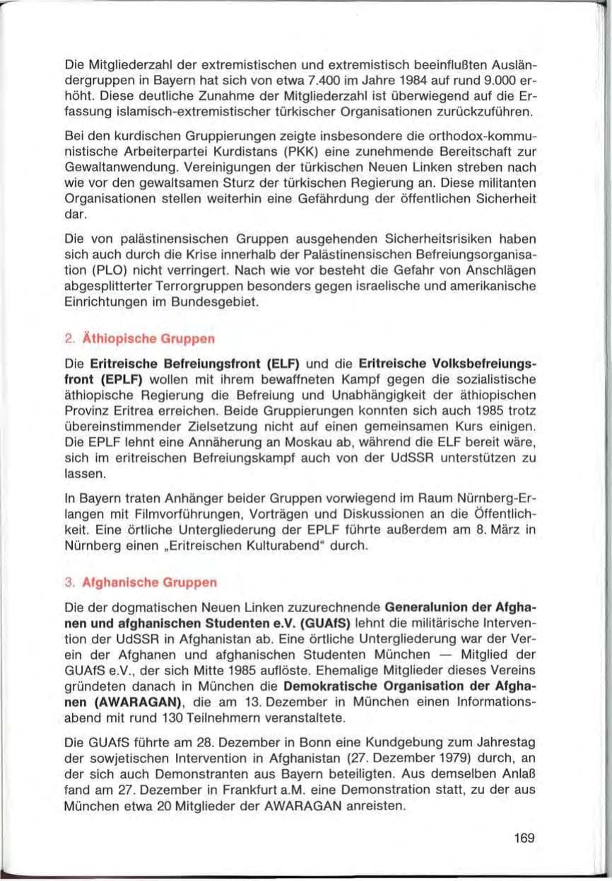 Seite 169 des Verfassungsschutzbericht 1985 Bayern