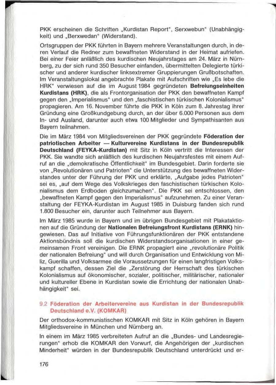 Seite 176 des Verfassungsschutzbericht 1985 Bayern