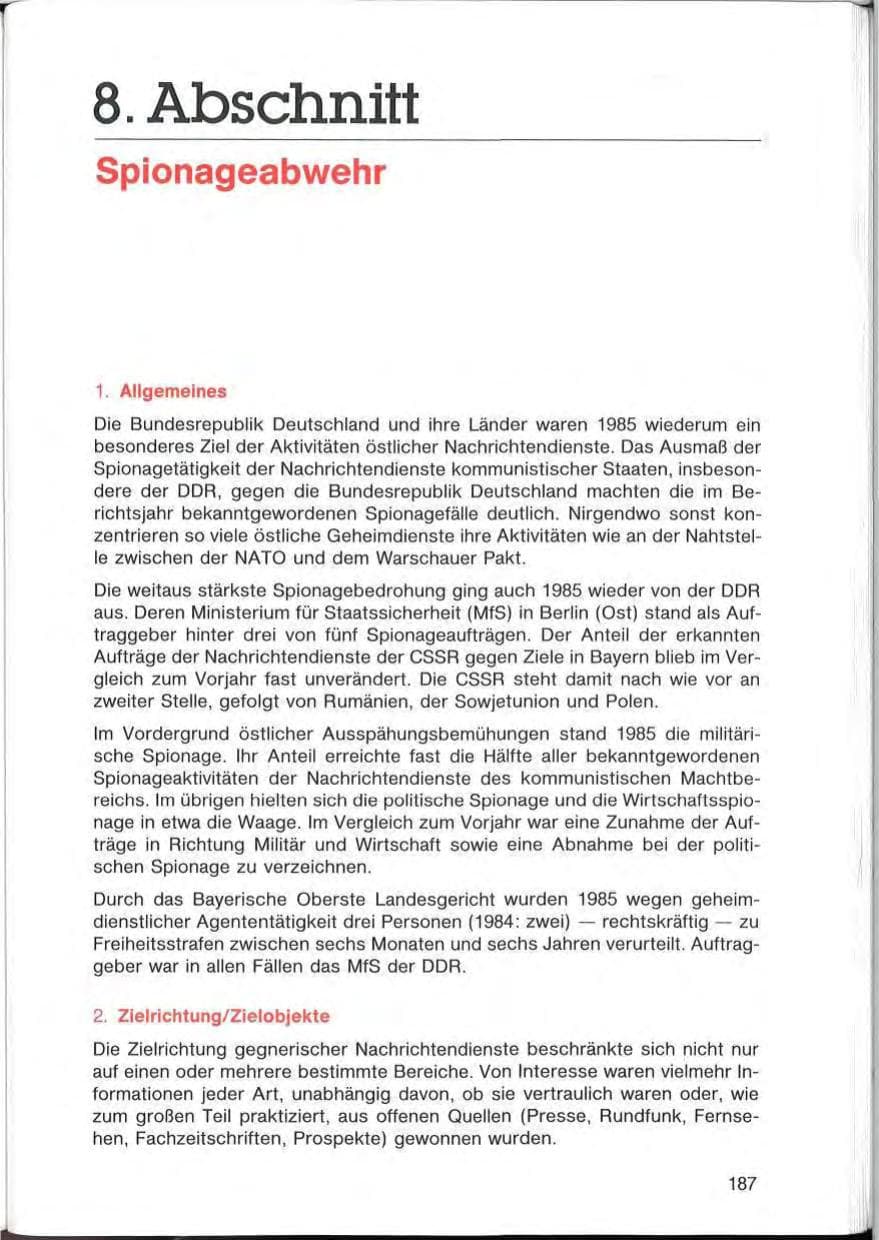 Seite 187 des Verfassungsschutzbericht 1985 Bayern