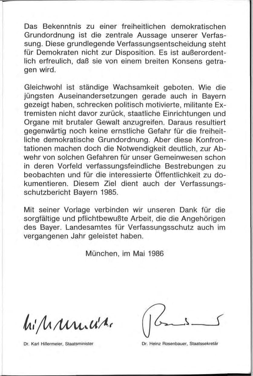 Seite 3 des Verfassungsschutzbericht 1985 Bayern