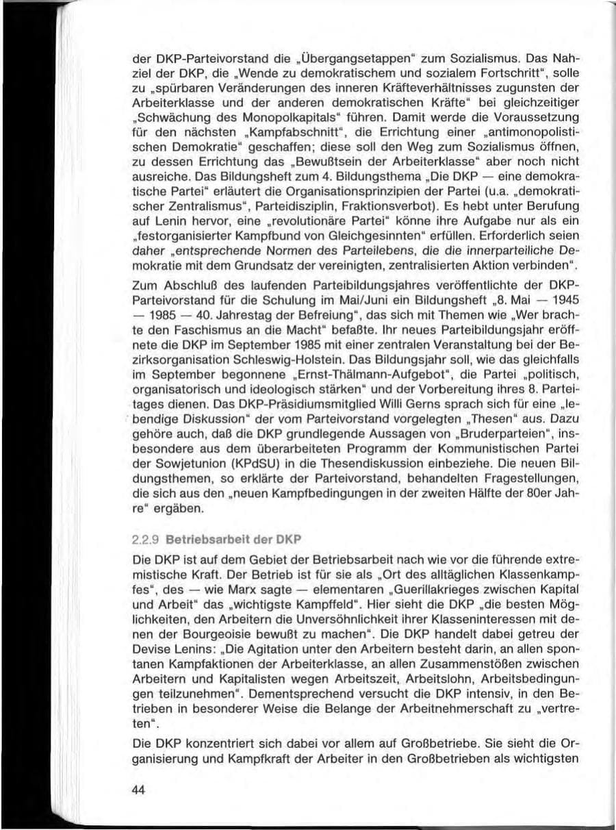 Seite 44 des Verfassungsschutzbericht 1985 Bayern