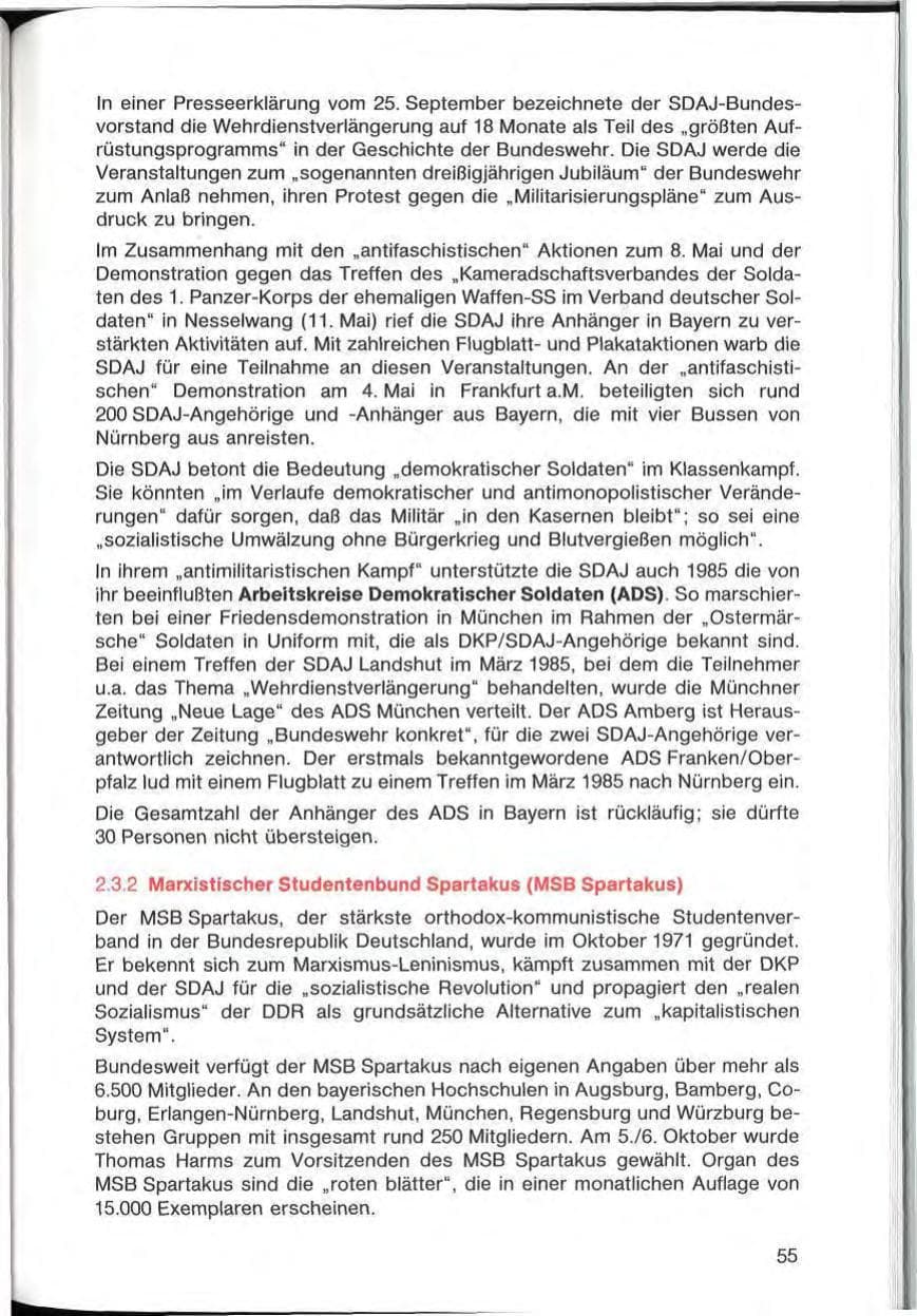 Seite 55 des Verfassungsschutzbericht 1985 Bayern