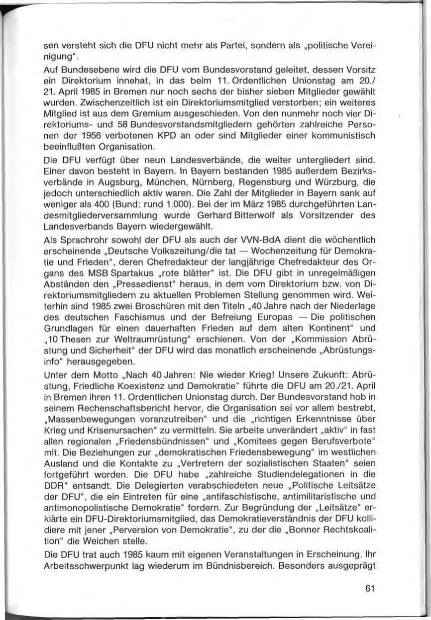 Seite 61 des Verfassungsschutzbericht 1985 Bayern