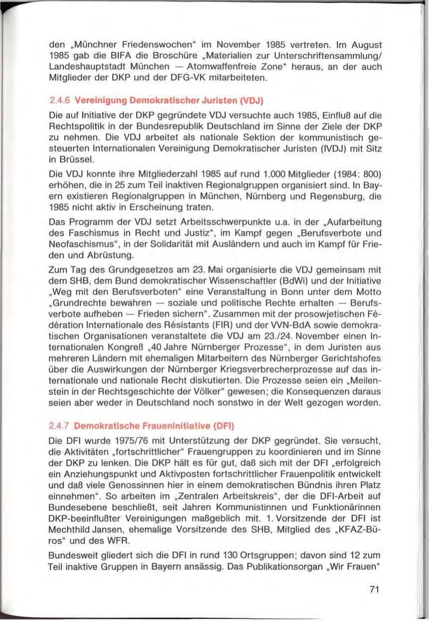 Seite 71 des Verfassungsschutzbericht 1985 Bayern