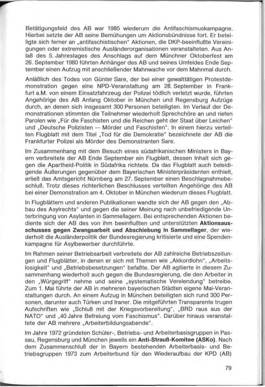 Seite 79 des Verfassungsschutzbericht 1985 Bayern