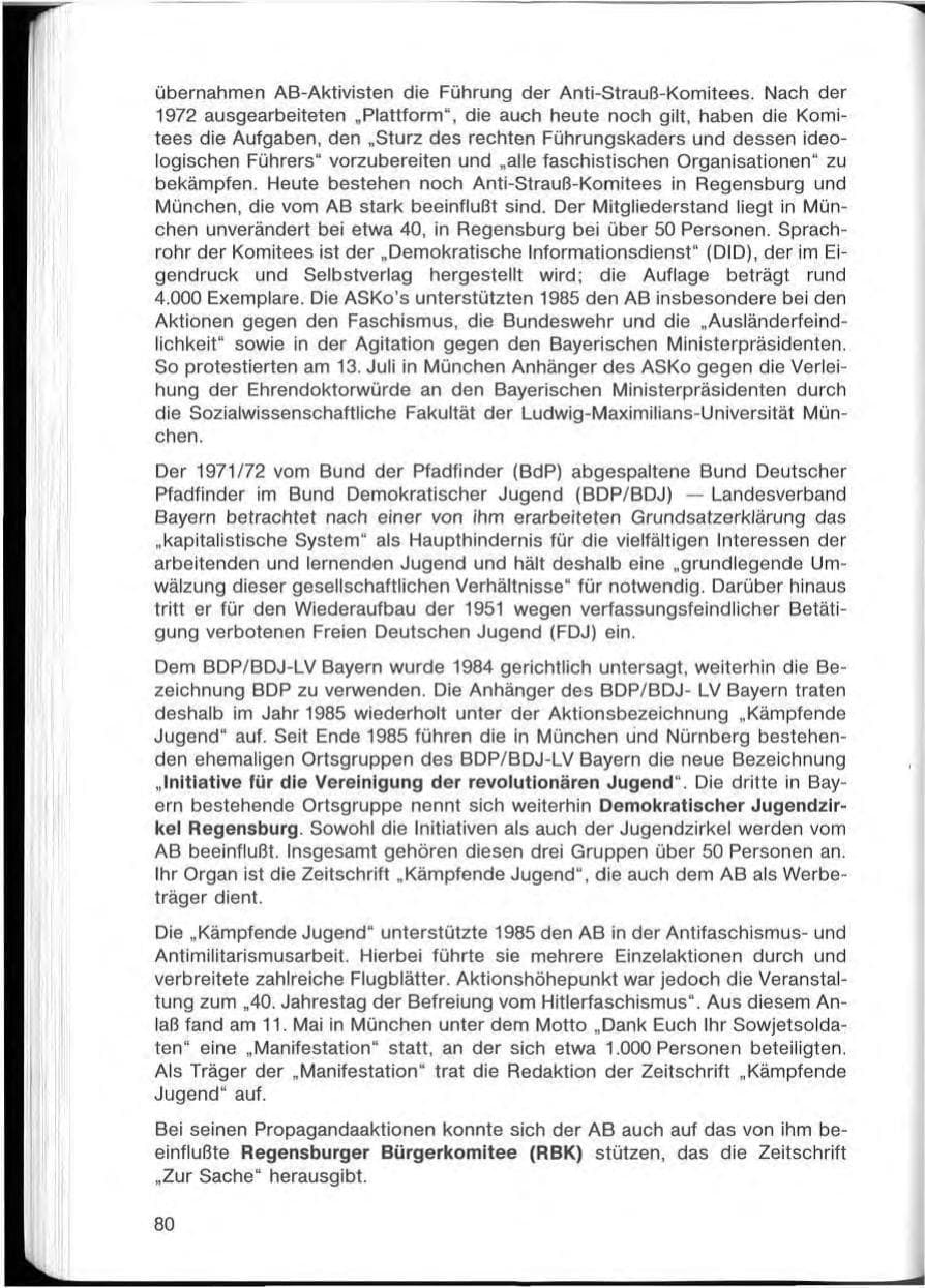 Seite 80 des Verfassungsschutzbericht 1985 Bayern