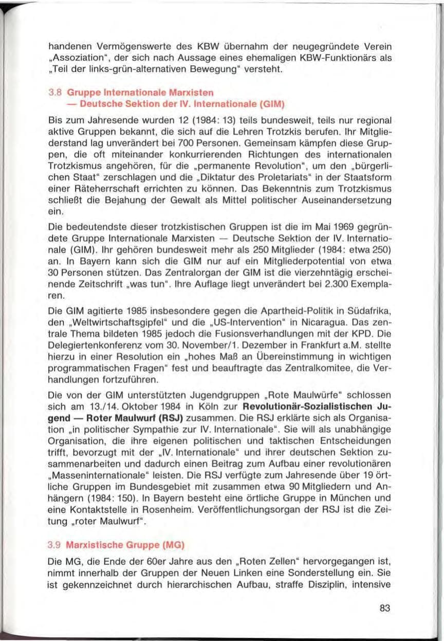 Seite 83 des Verfassungsschutzbericht 1985 Bayern
