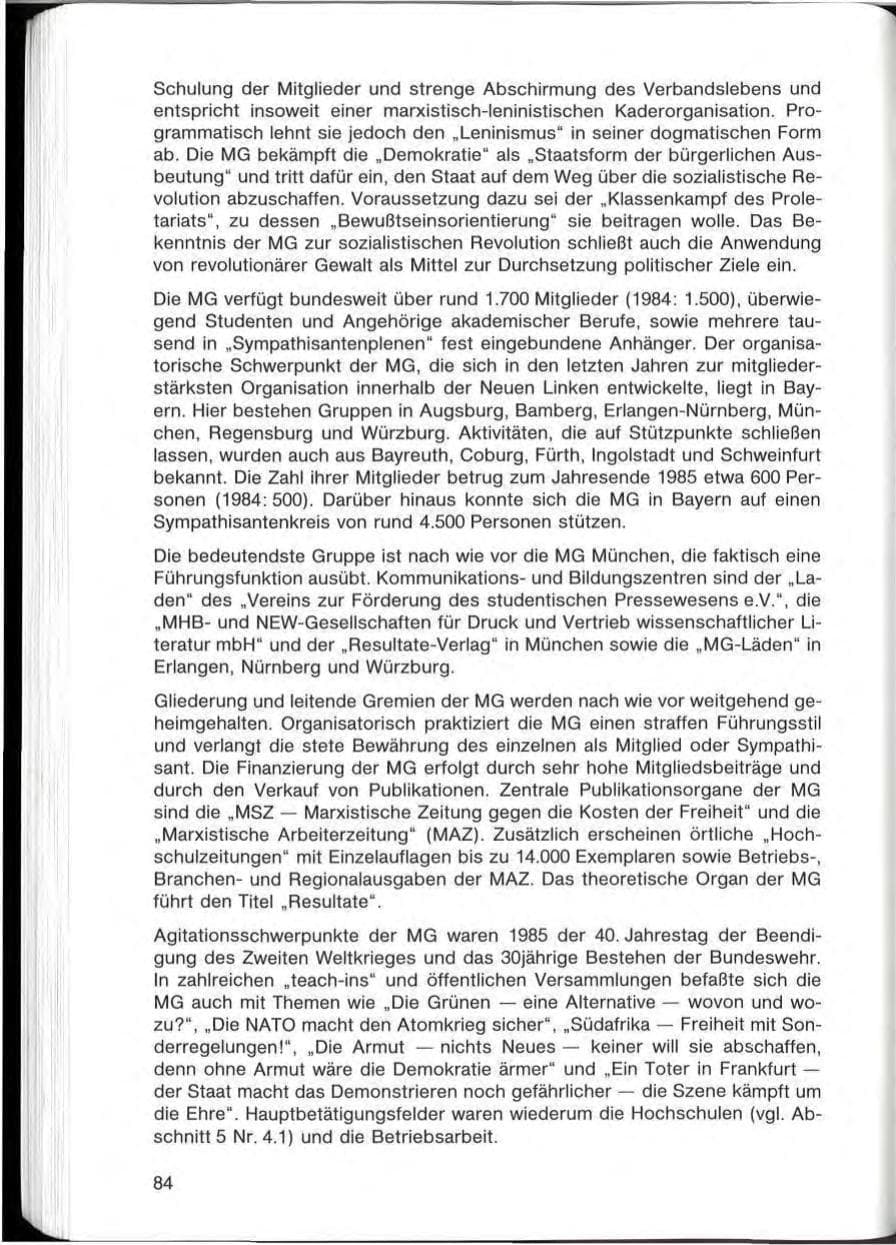 Seite 84 des Verfassungsschutzbericht 1985 Bayern
