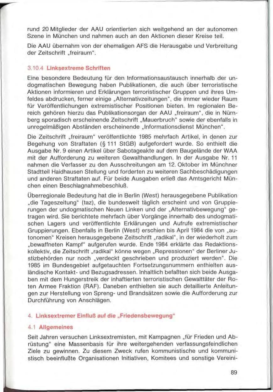 Seite 89 des Verfassungsschutzbericht 1985 Bayern