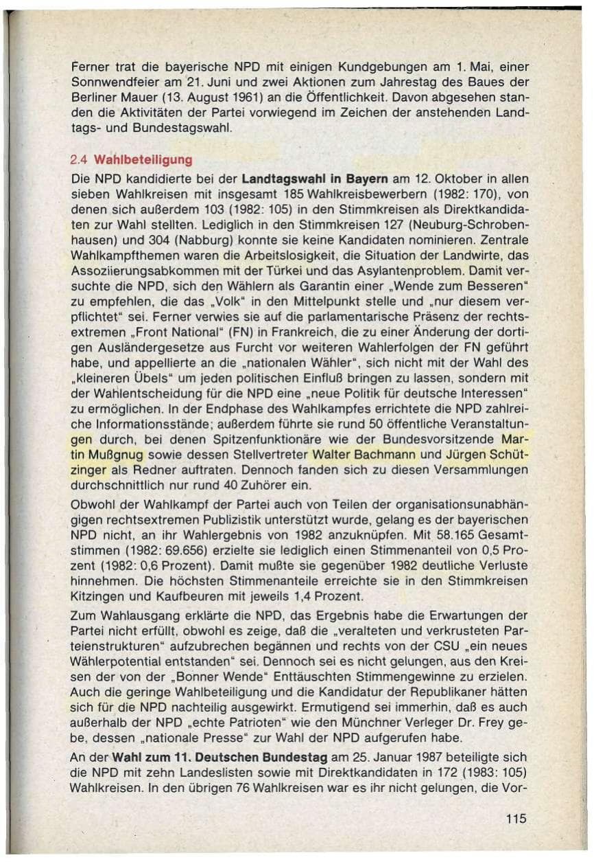 Seite 115 des Verfassungsschutzbericht 1986 Bayern