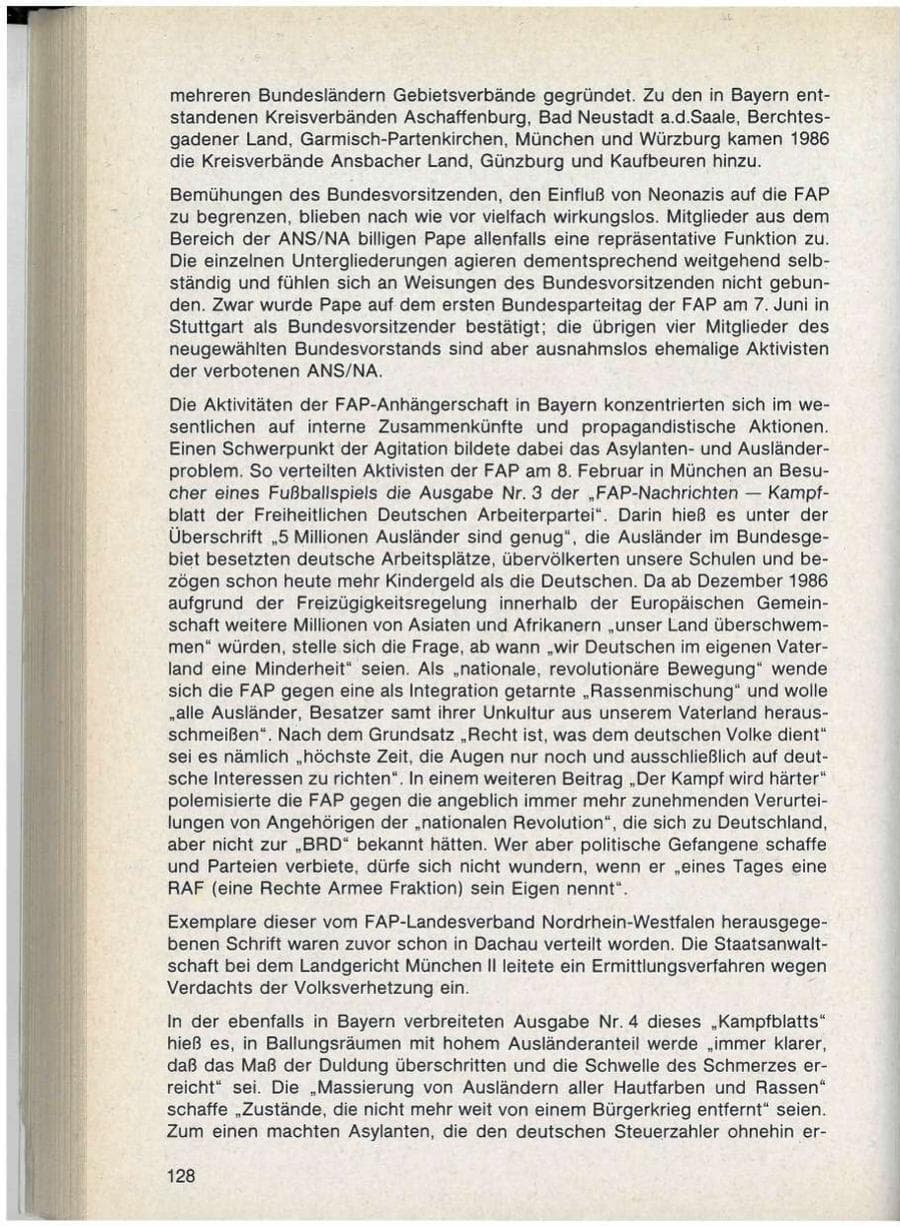 Seite 128 des Verfassungsschutzbericht 1986 Bayern