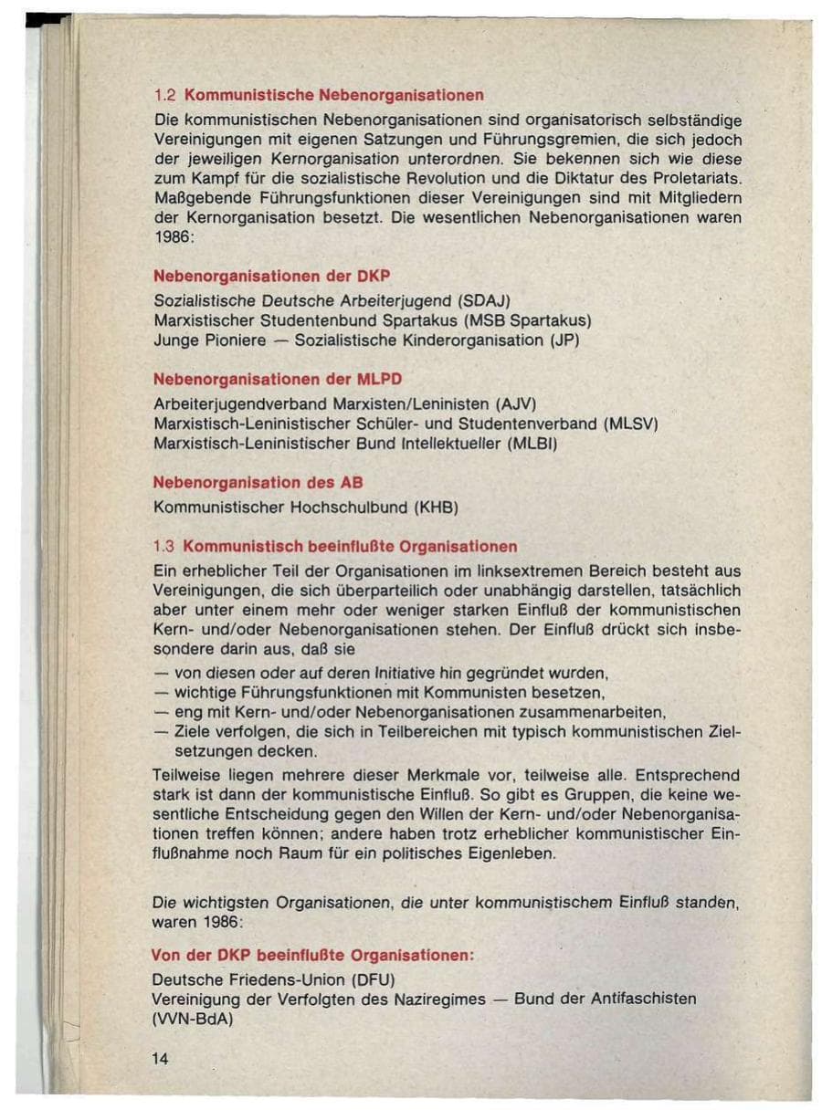 Seite 14 des Verfassungsschutzbericht 1986 Bayern