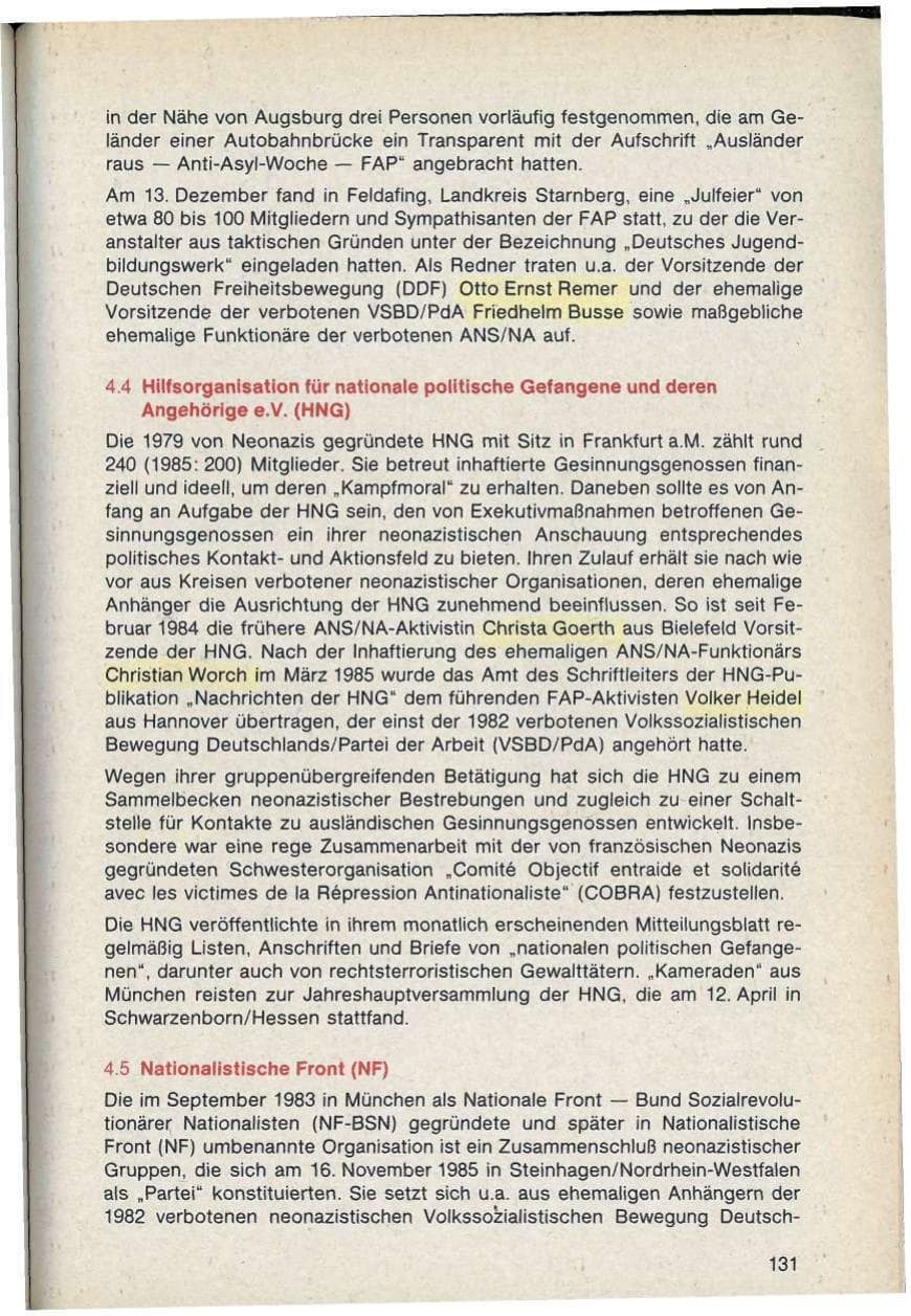 Seite 131 des Verfassungsschutzbericht 1986 Bayern