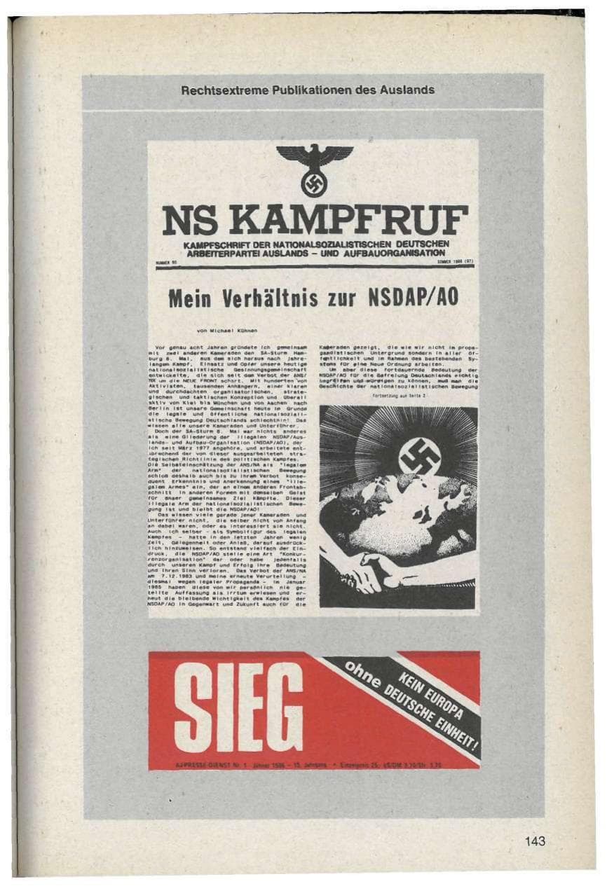 Seite 143 des Verfassungsschutzbericht 1986 Bayern