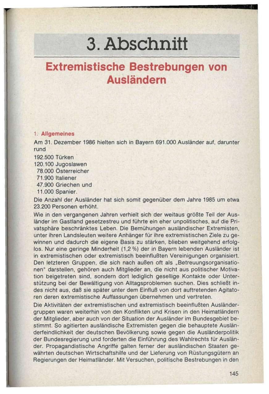 Seite 145 des Verfassungsschutzbericht 1986 Bayern