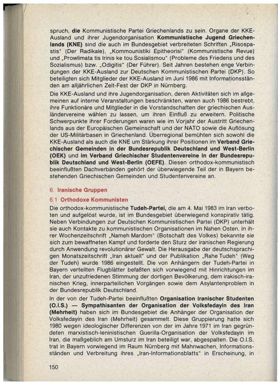 Seite 150 des Verfassungsschutzbericht 1986 Bayern