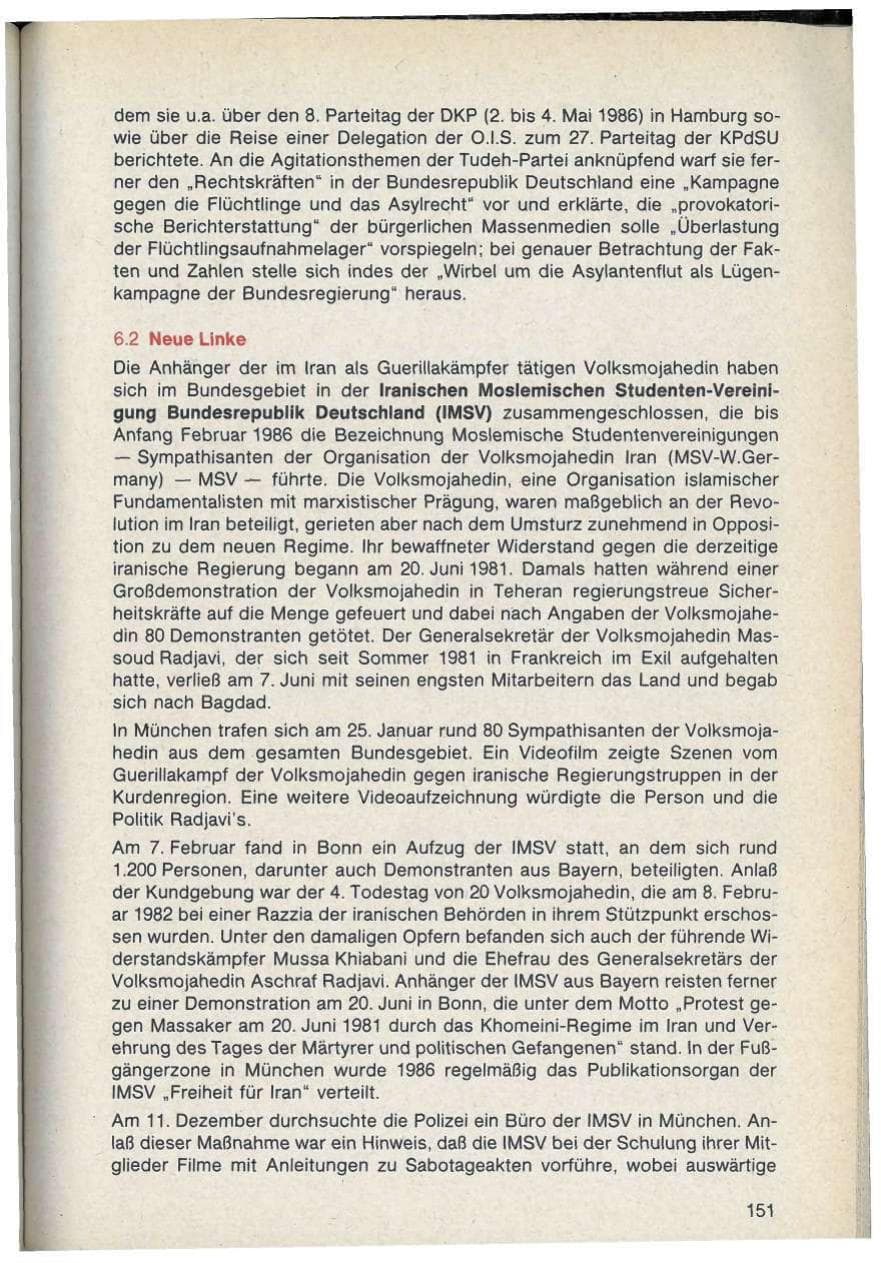 Seite 151 des Verfassungsschutzbericht 1986 Bayern