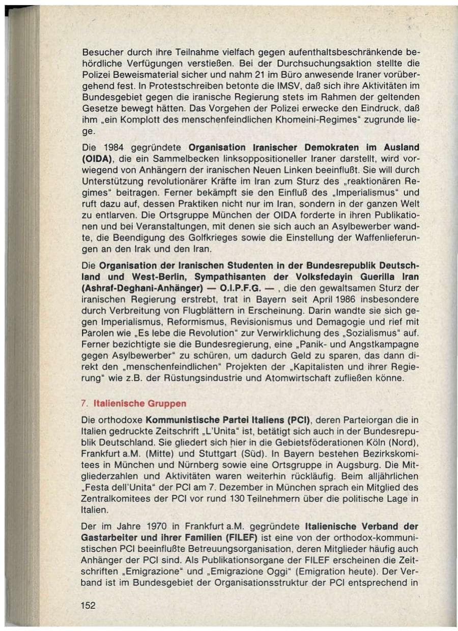 Seite 152 des Verfassungsschutzbericht 1986 Bayern