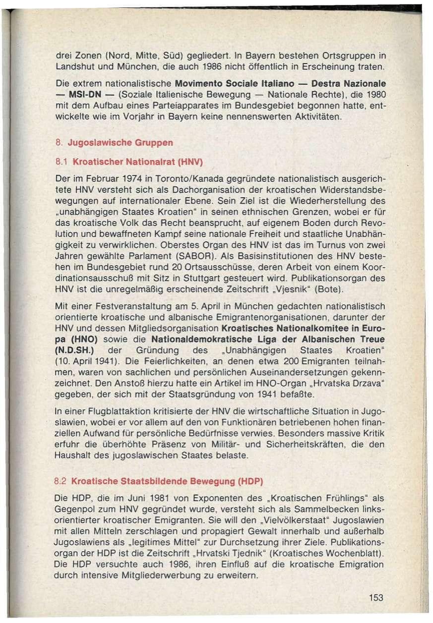 Seite 153 des Verfassungsschutzbericht 1986 Bayern