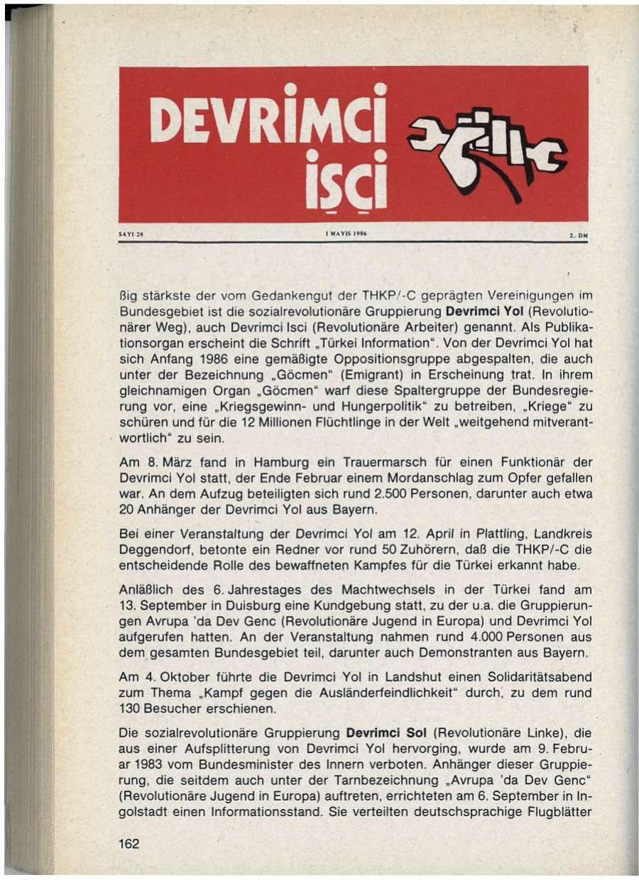 Seite 162 des Verfassungsschutzbericht 1986 Bayern