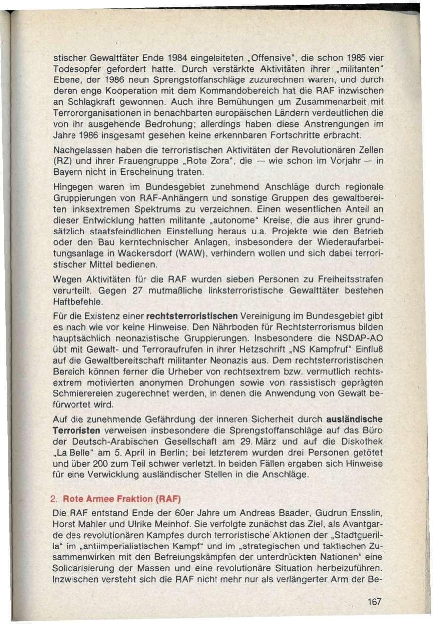 Seite 167 des Verfassungsschutzbericht 1986 Bayern