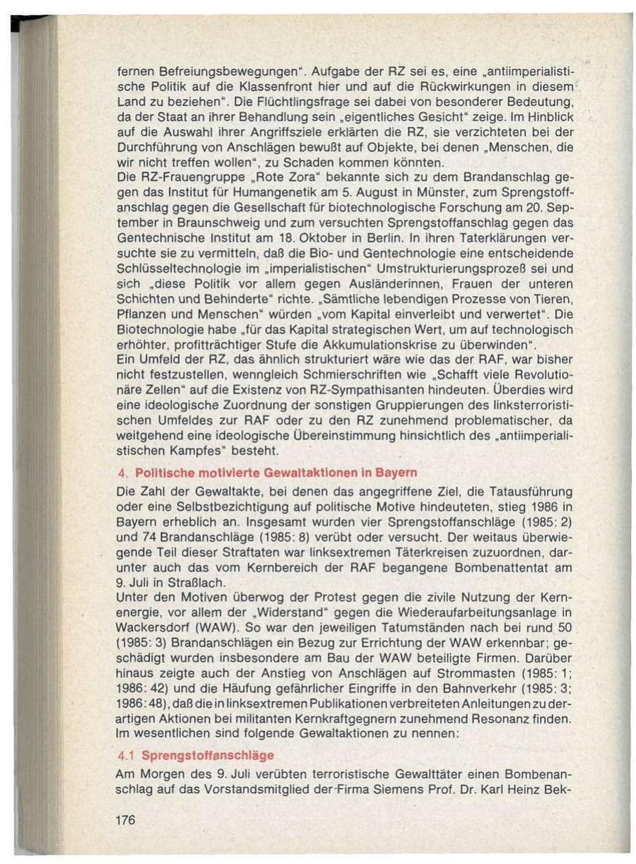 Seite 176 des Verfassungsschutzbericht 1986 Bayern