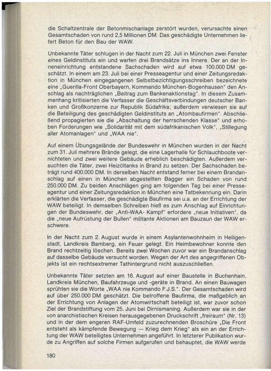 Seite 180 des Verfassungsschutzbericht 1986 Bayern