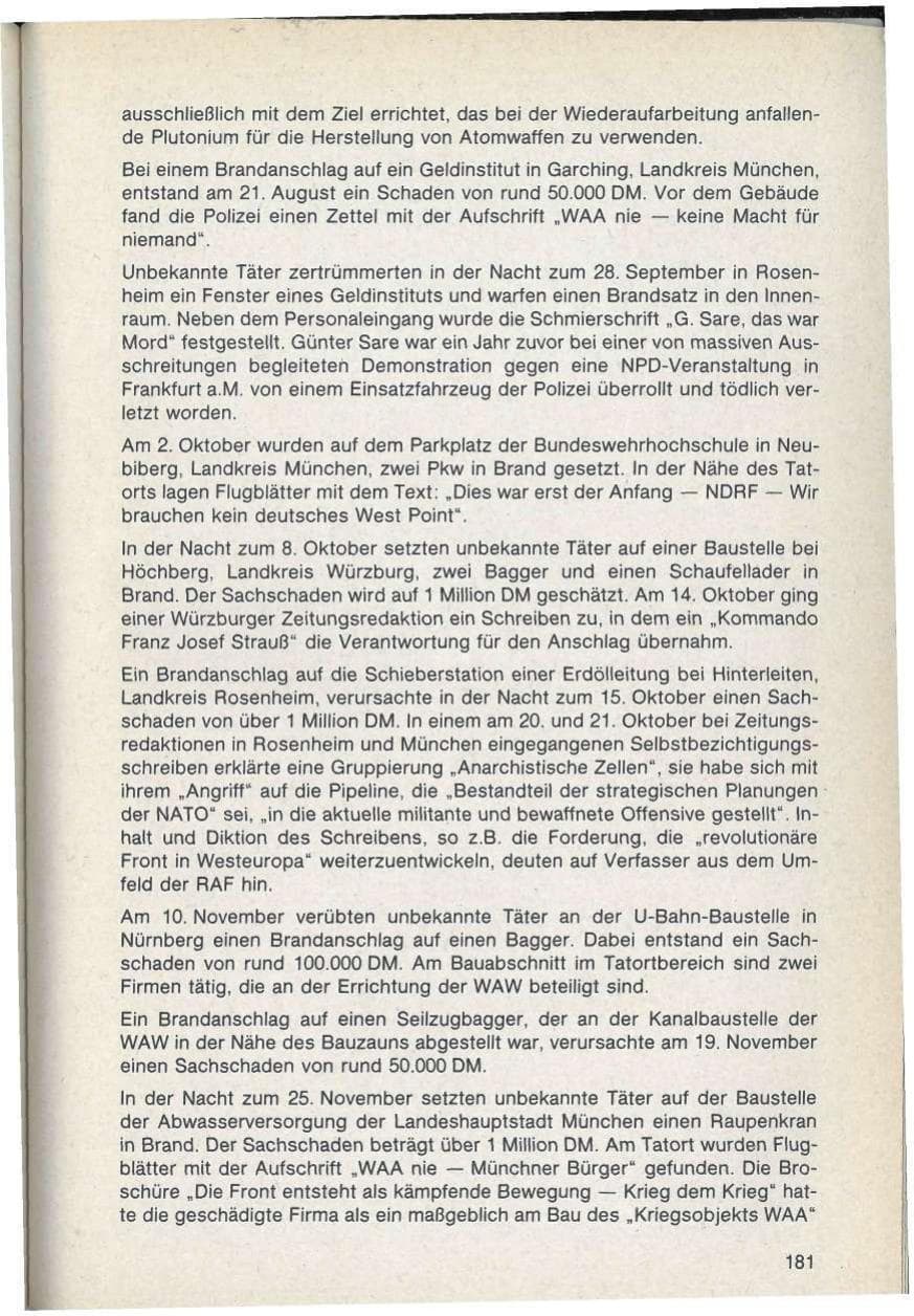 Seite 181 des Verfassungsschutzbericht 1986 Bayern