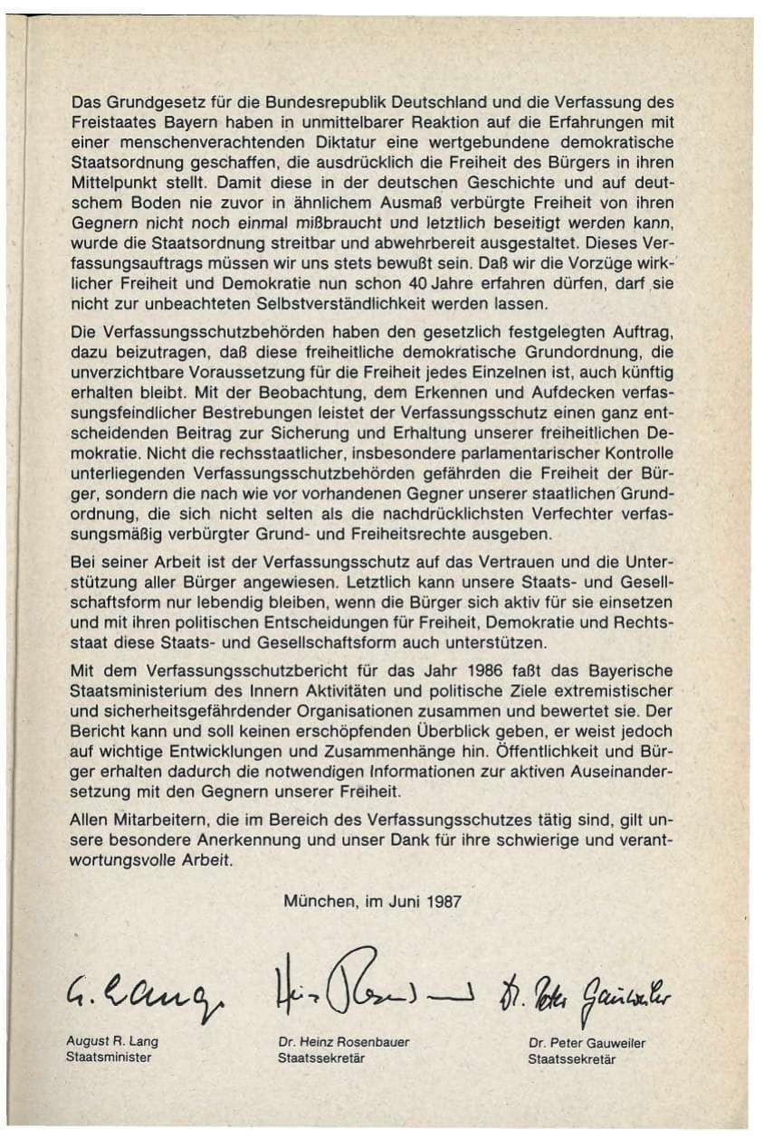 Seite 3 des Verfassungsschutzbericht 1986 Bayern