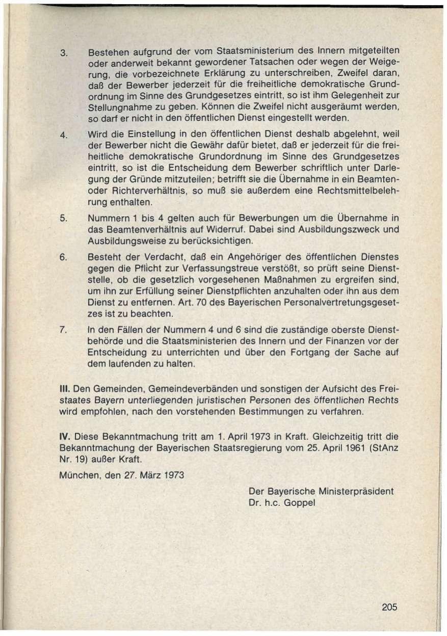 Seite 205 des Verfassungsschutzbericht 1986 Bayern