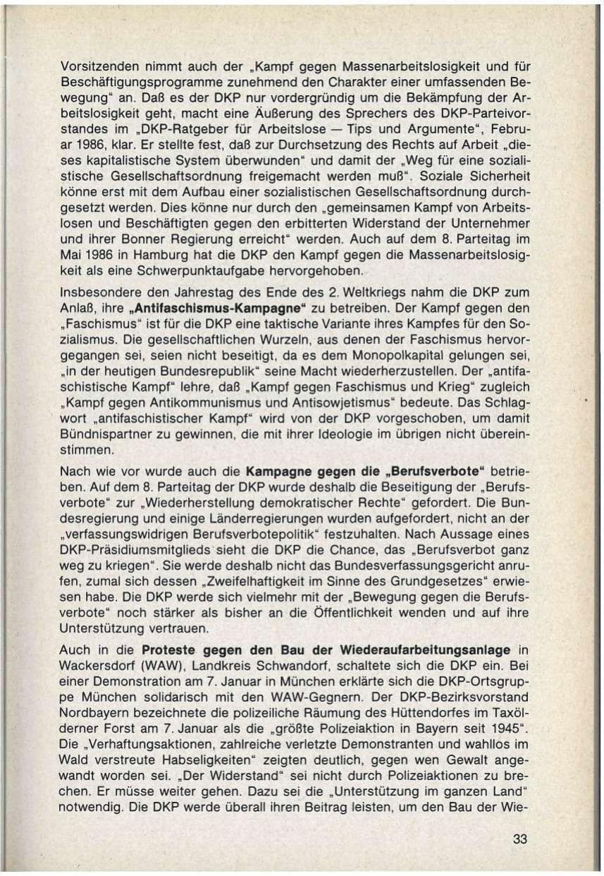 Seite 33 des Verfassungsschutzbericht 1986 Bayern