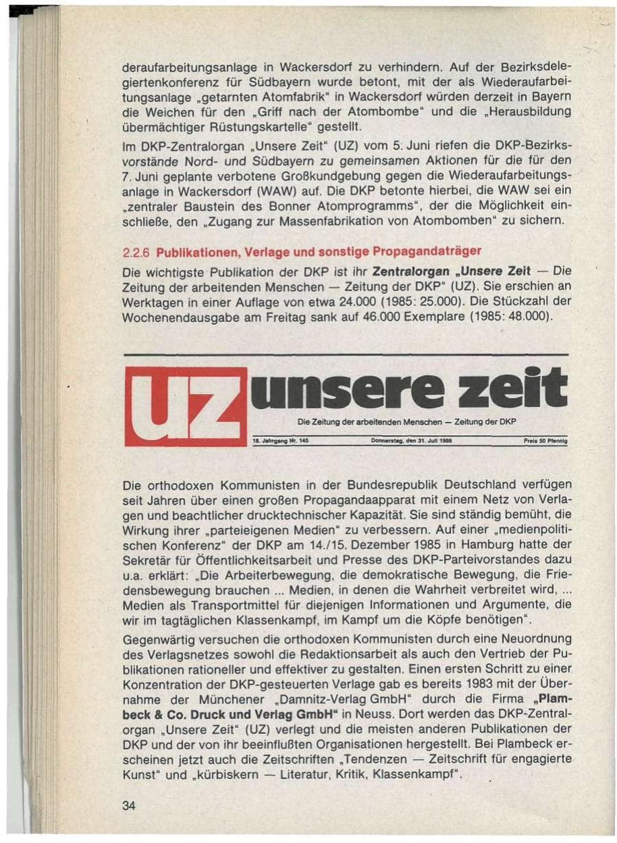Seite 34 des Verfassungsschutzbericht 1986 Bayern