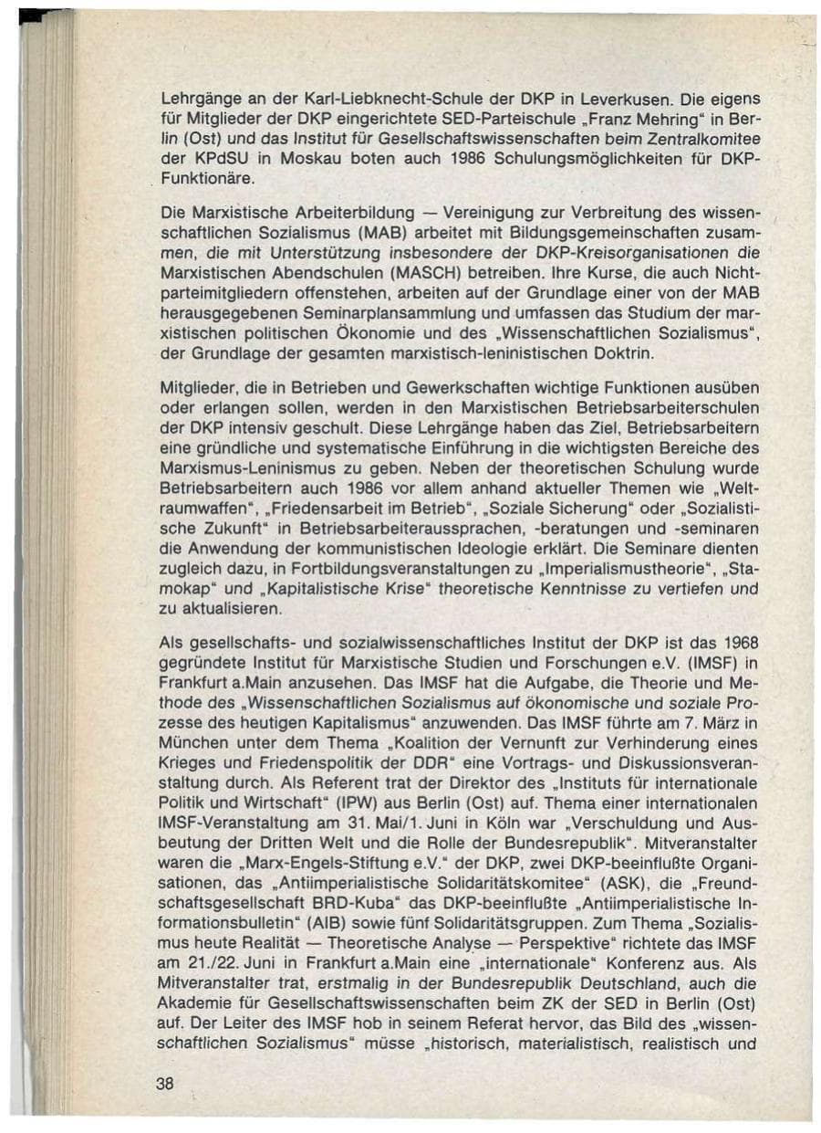 Seite 38 des Verfassungsschutzbericht 1986 Bayern