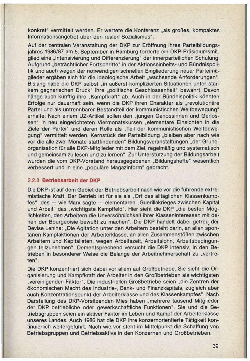 Seite 39 des Verfassungsschutzbericht 1986 Bayern
