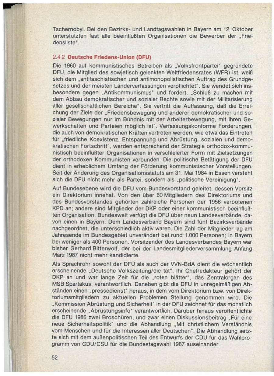 Seite 52 des Verfassungsschutzbericht 1986 Bayern