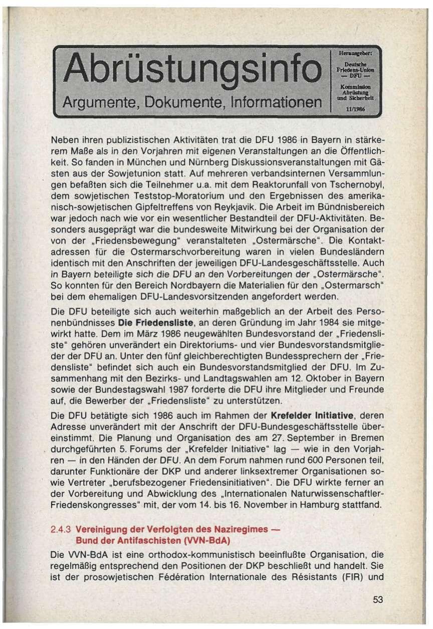 Seite 53 des Verfassungsschutzbericht 1986 Bayern
