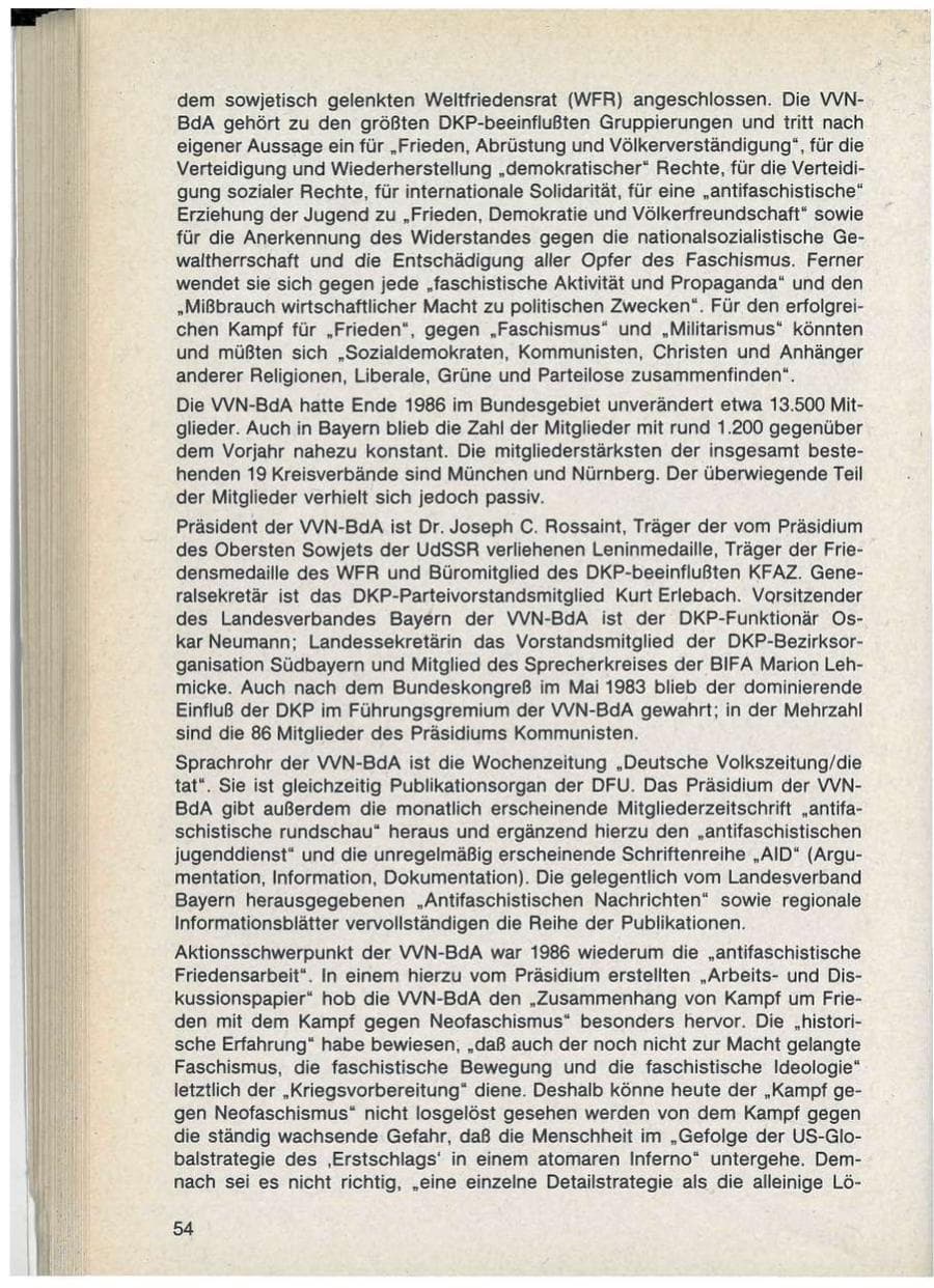 Seite 54 des Verfassungsschutzbericht 1986 Bayern