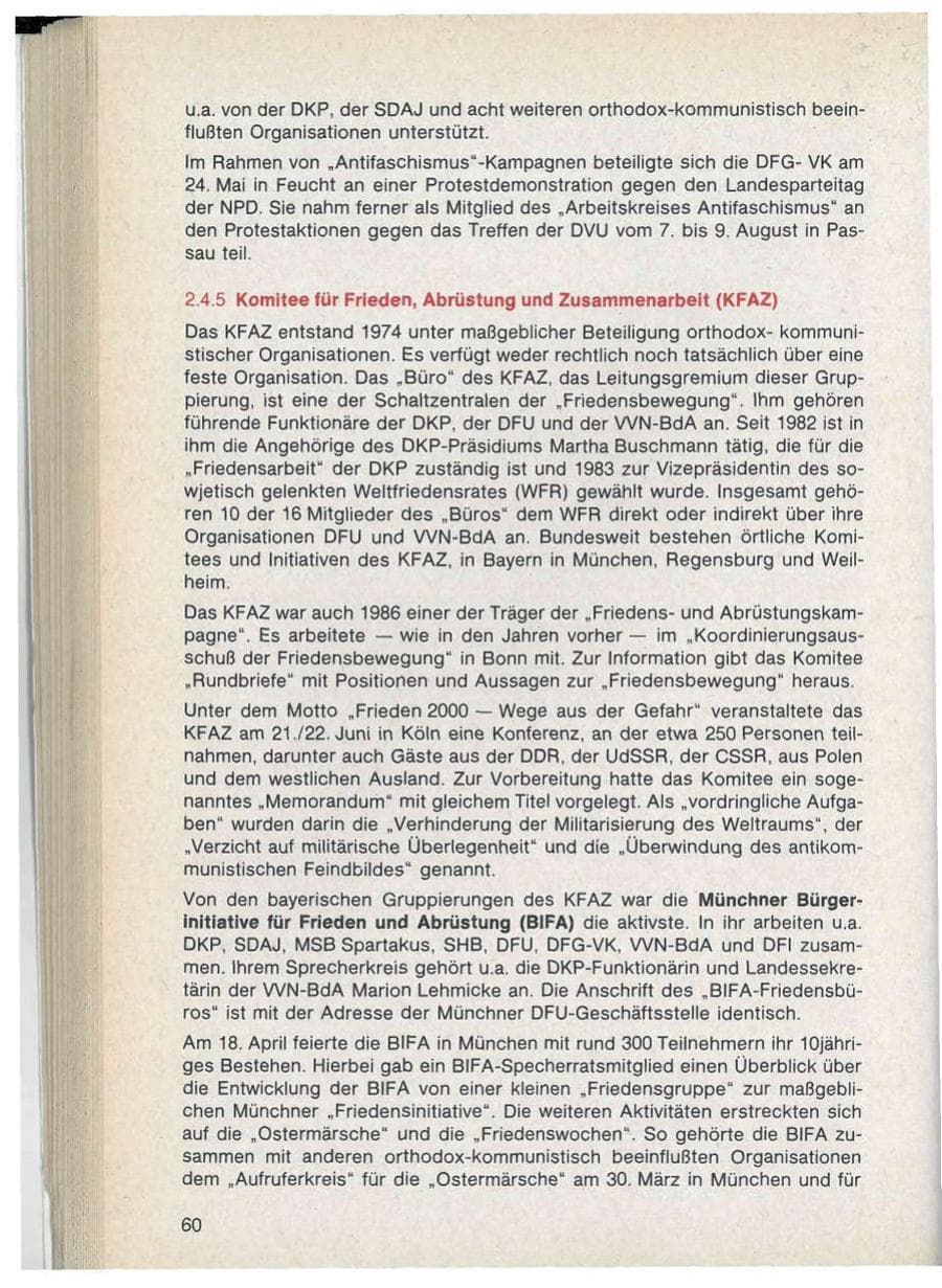 Seite 60 des Verfassungsschutzbericht 1986 Bayern