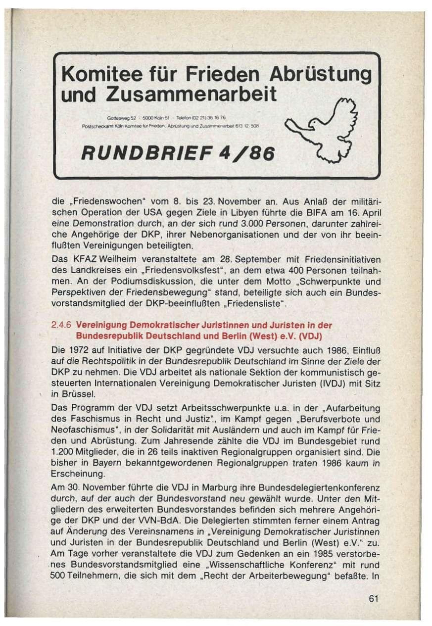 Seite 61 des Verfassungsschutzbericht 1986 Bayern