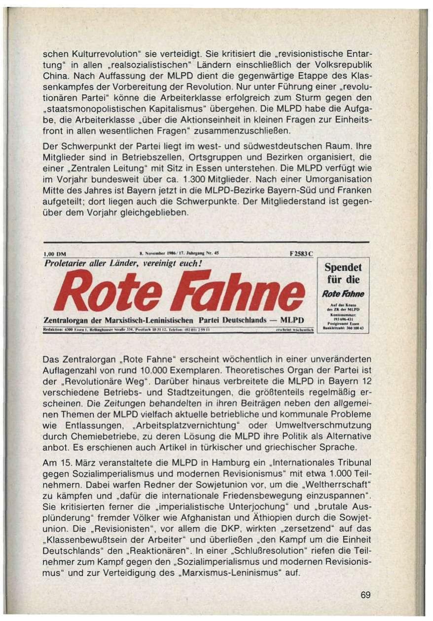 Seite 69 des Verfassungsschutzbericht 1986 Bayern