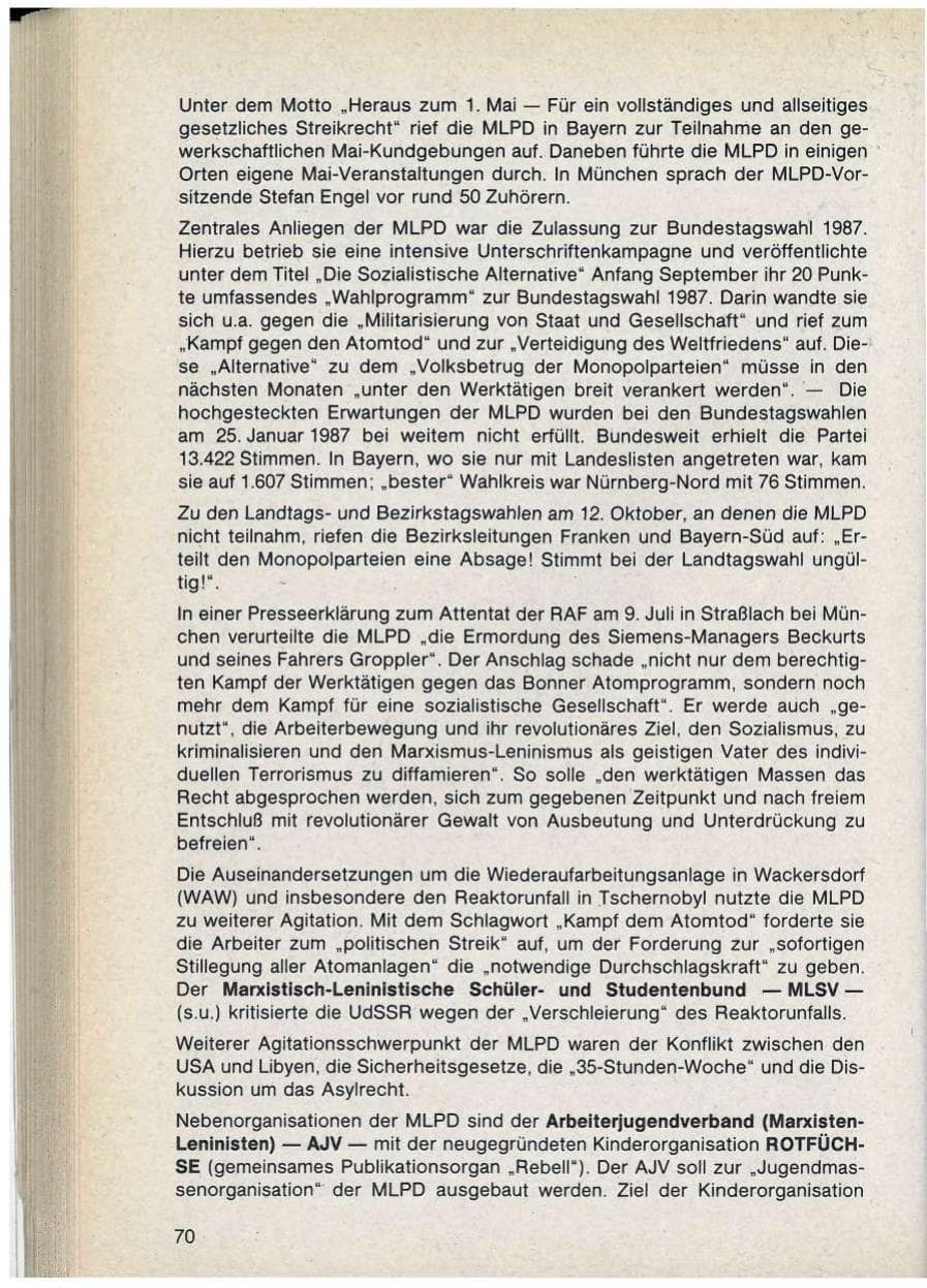 Seite 70 des Verfassungsschutzbericht 1986 Bayern